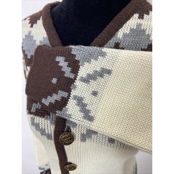 Vintage White Ram Women M Wool Ski Nordic Fair Isle Cardigan Wool Sweater Ramtuk - Picture 3 of 7